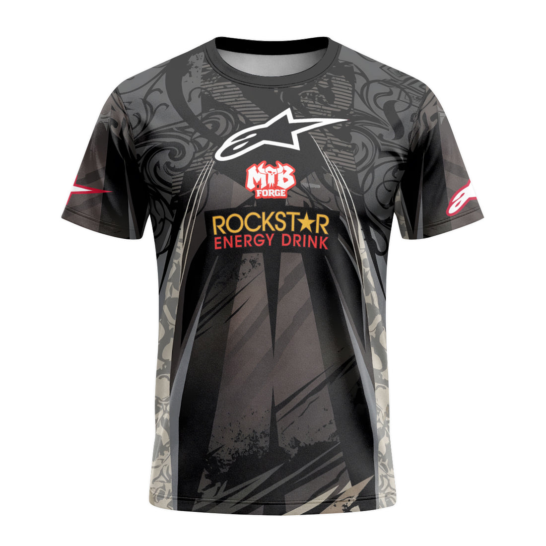 Brian Deegan Rockstar Energy Alpinestars Black Gray Short Sleeve Motocross Jersey – Front and Back View