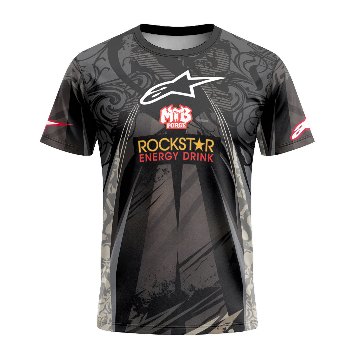 Brian Deegan Rockstar Energy Alpinestars Black Gray Short Sleeve Motocross Jersey – Front View Mockup
