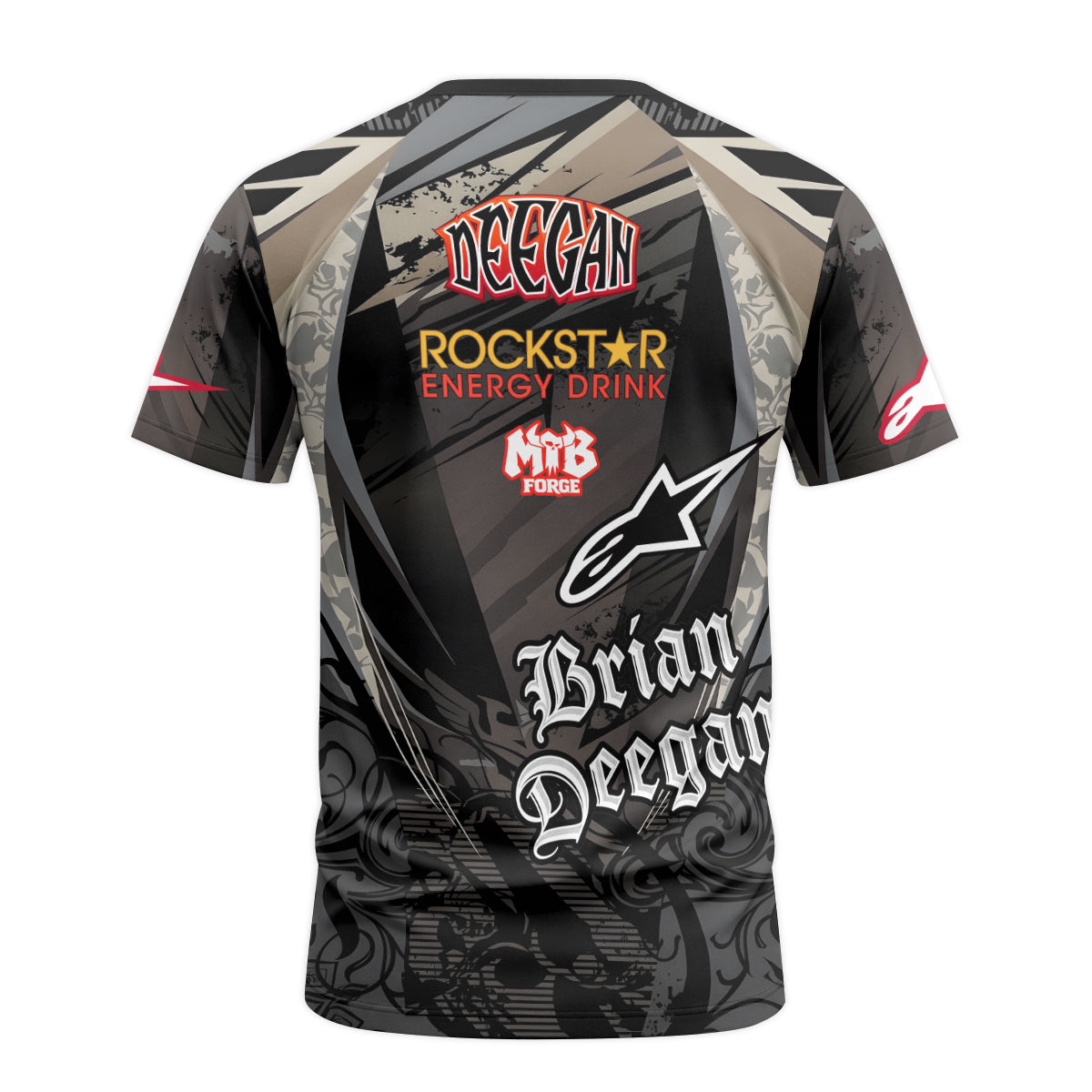 Brian Deegan Rockstar Energy Alpinestars Black Gray Short Sleeve Motocross Jersey – Back View Mockup