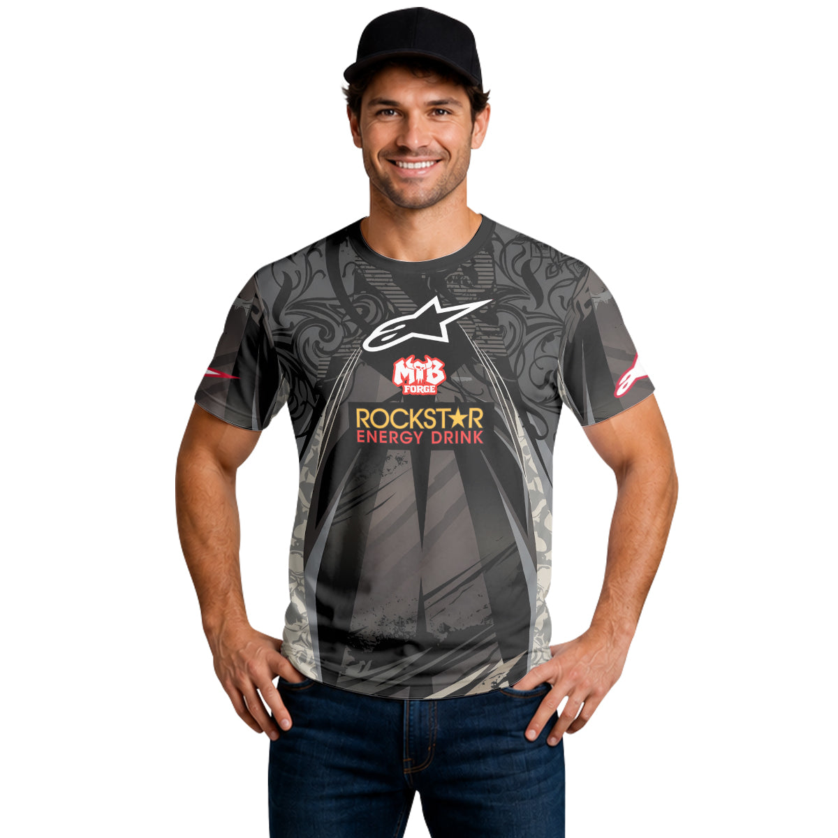 Brian Deegan Rockstar Energy Alpinestars Black Gray Short Sleeve Motocross Jersey – Lifestyle View