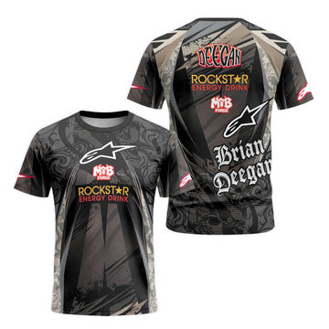 Brian Deegan Rockstar Energy Alpinestars Black Gray Short Sleeve Motocross Jersey – Front and Back View