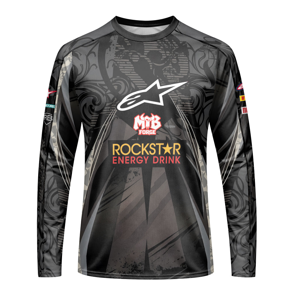 Brian Deegan Rockstar Energy Alpinestars Black Gray Youth Long Sleeve Motocross Jersey – Front View Mockup