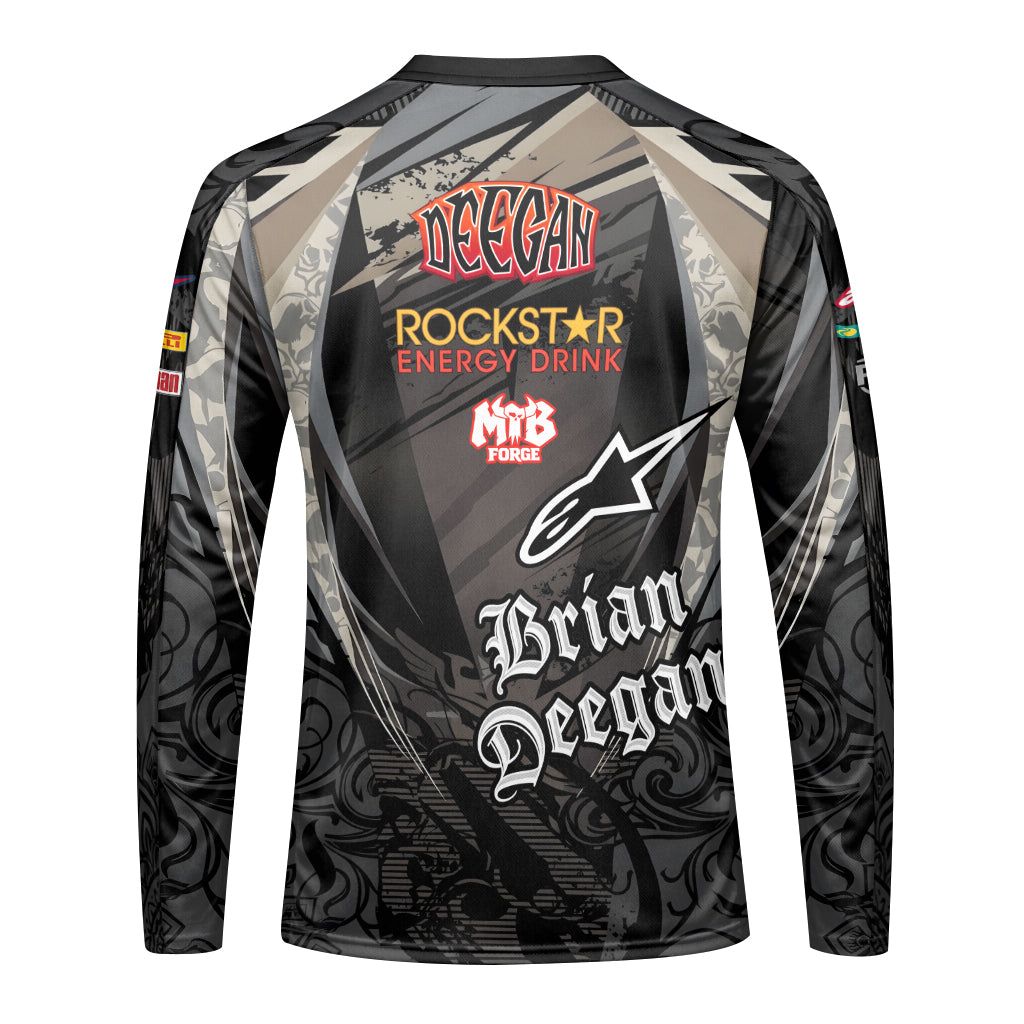 Brian Deegan Rockstar Energy Alpinestars Black Gray Youth Long Sleeve Motocross Jersey – Back View Mockup