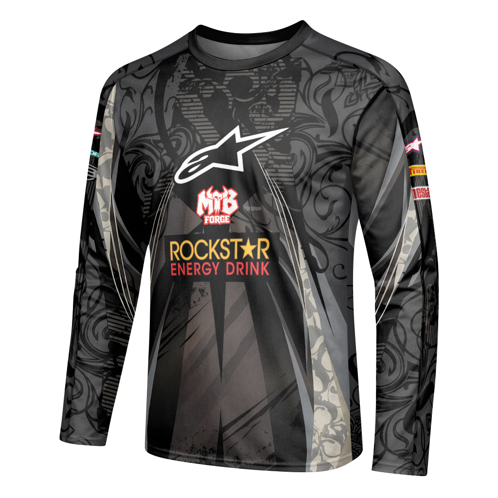 Brian Deegan Rockstar Energy Alpinestars Black Gray Youth Long Sleeve Motocross Jersey – Left Side View Mockup