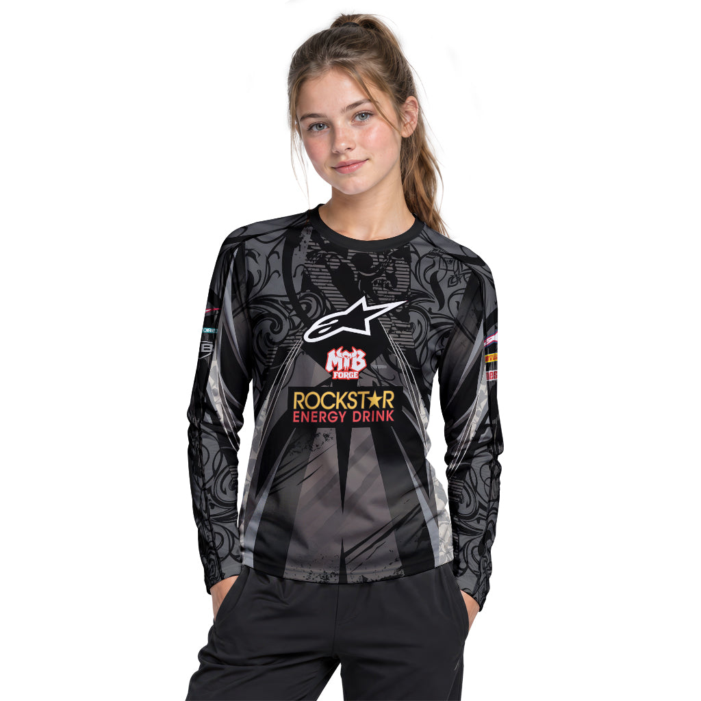 Brian Deegan Rockstar Energy Alpinestars Black Gray Youth Long Sleeve Motocross Jersey – Girl Lifestyle View