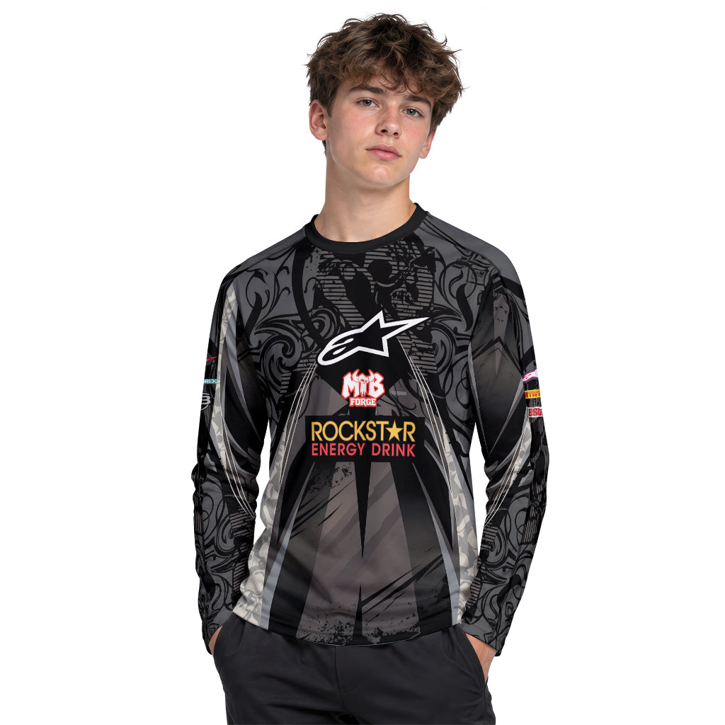 Brian Deegan Rockstar Energy Alpinestars Black Gray Youth Long Sleeve Motocross Jersey – Boy Lifestyle View