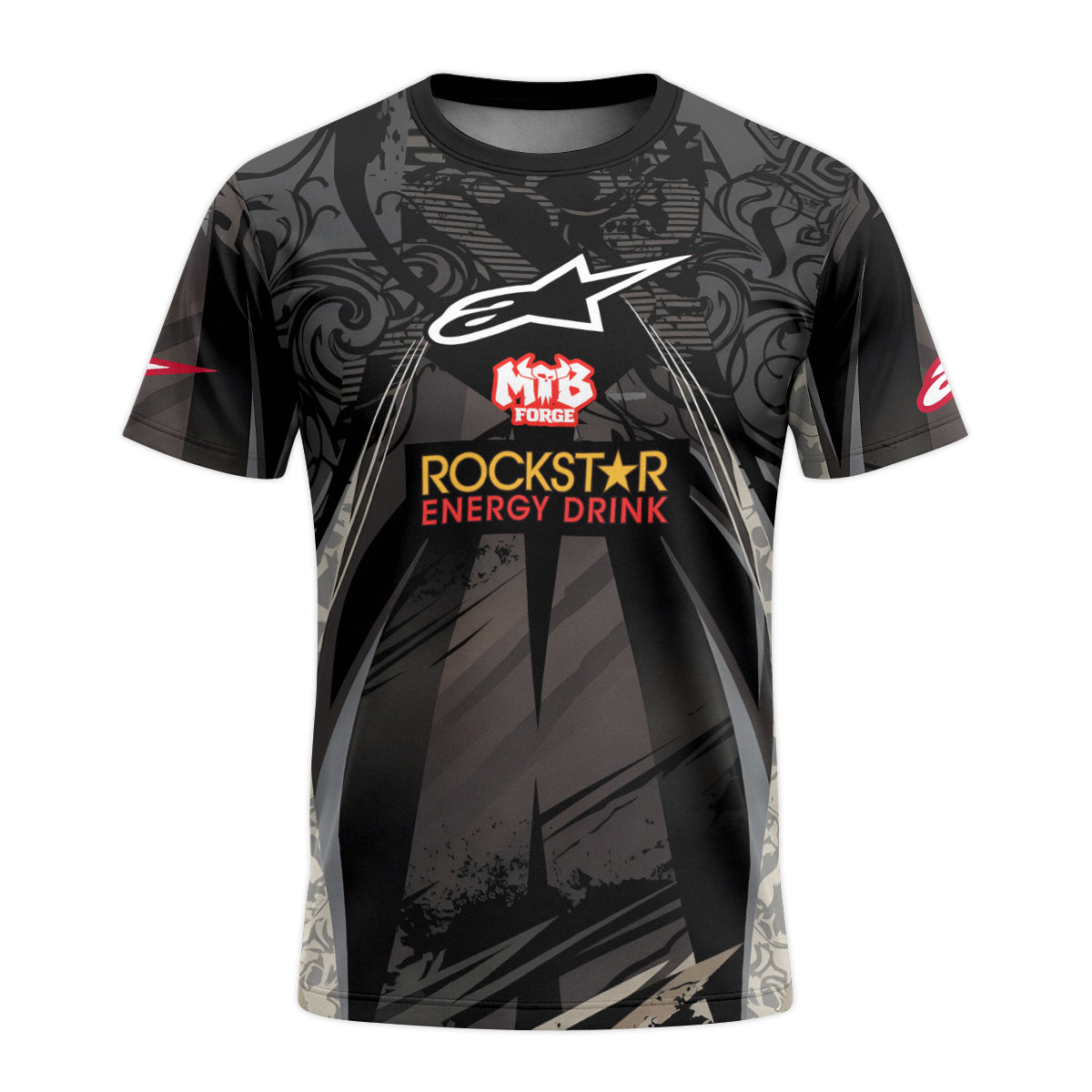Brian Deegan Rockstar Energy Alpinestars Black Gray Youth Short Sleeve Motocross Jersey – Front View Mockup