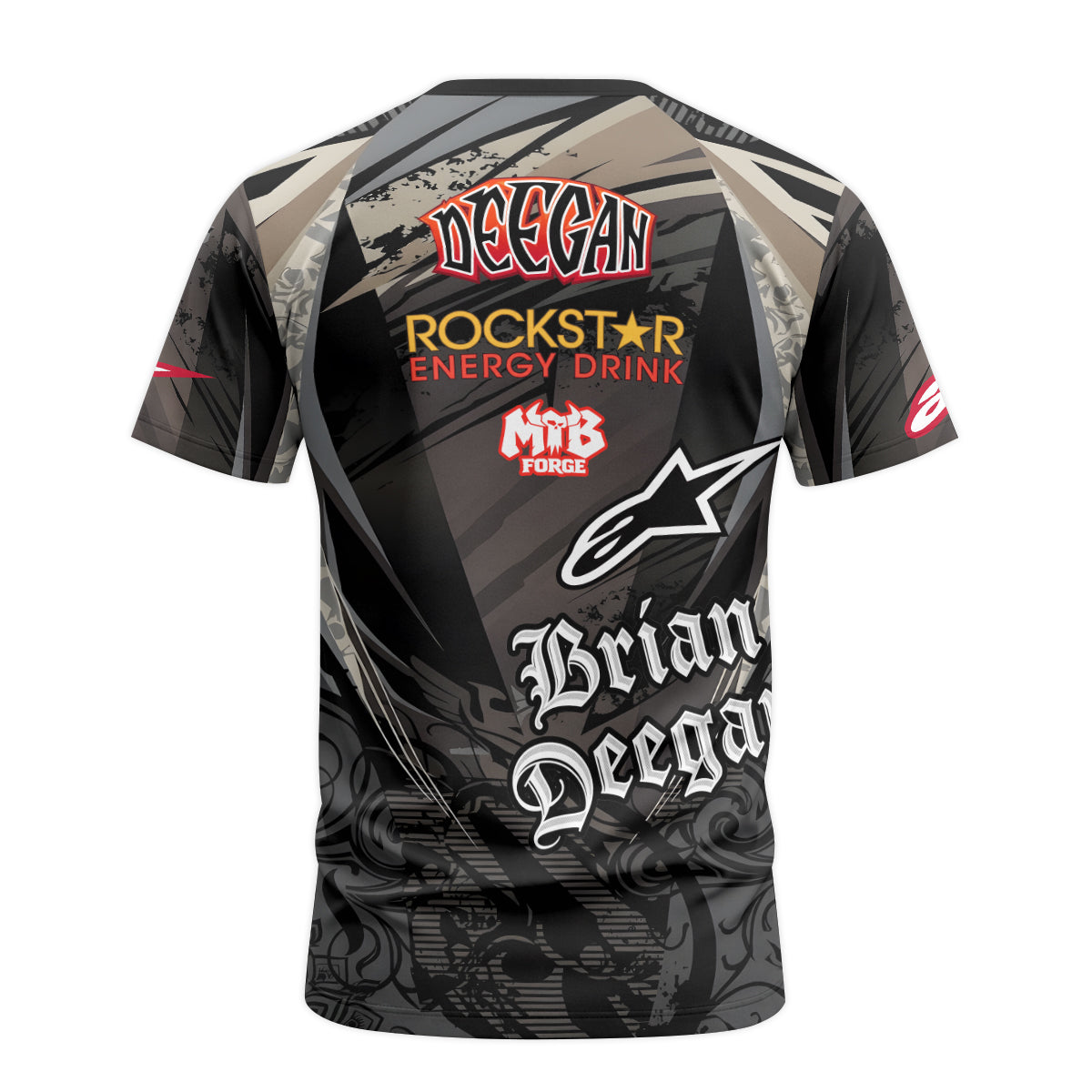 Brian Deegan Rockstar Energy Alpinestars Black Gray Youth Short Sleeve Motocross Jersey – Back View Mockup