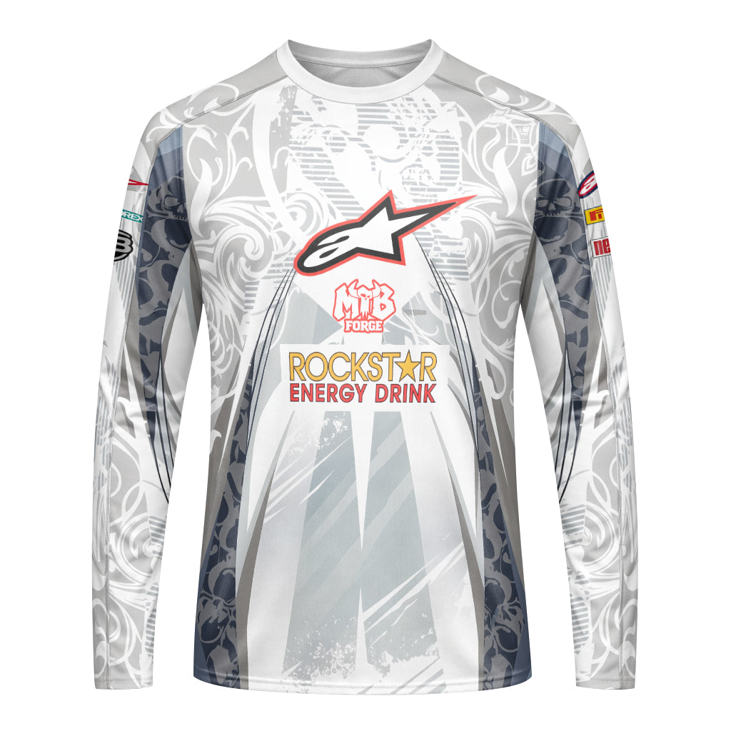 Brian Deegan Rockstar Energy Alpinestars White Gray Long Sleeve Motocross Jersey – Front View Mockup