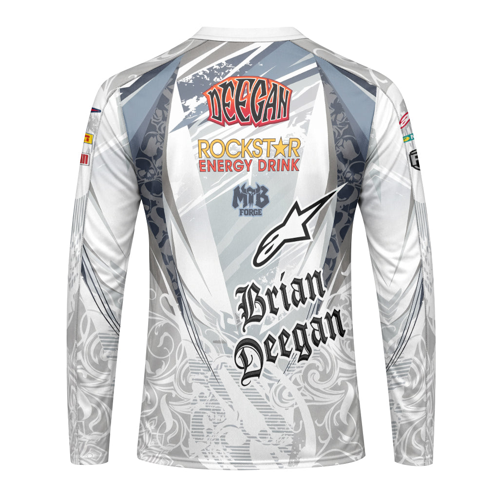 Brian Deegan Rockstar Energy Alpinestars White Gray Long Sleeve Motocross Jersey – Back View Mockup
