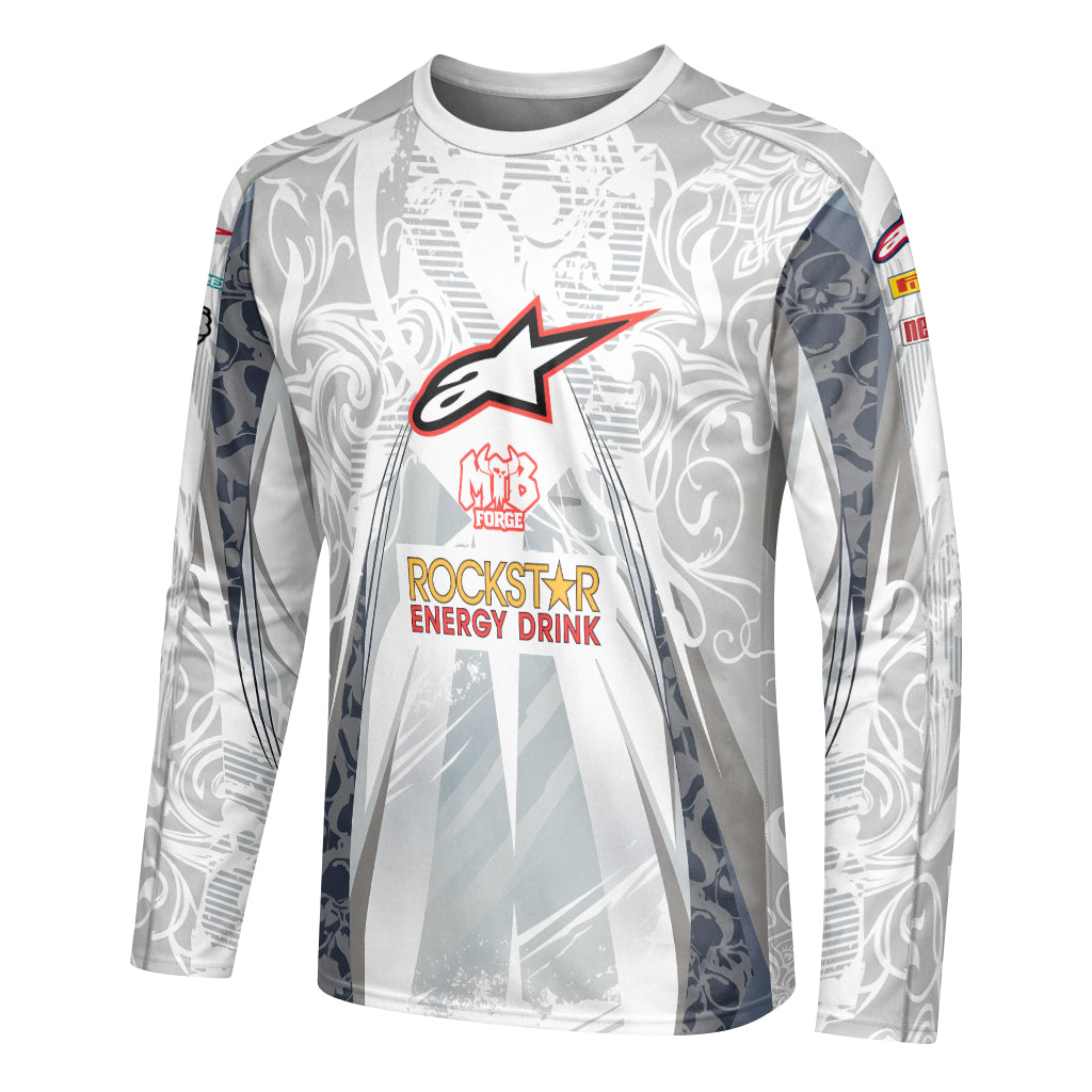 Brian Deegan Rockstar Energy Alpinestars White Gray Long Sleeve Motocross Jersey – Left Side View Mockup