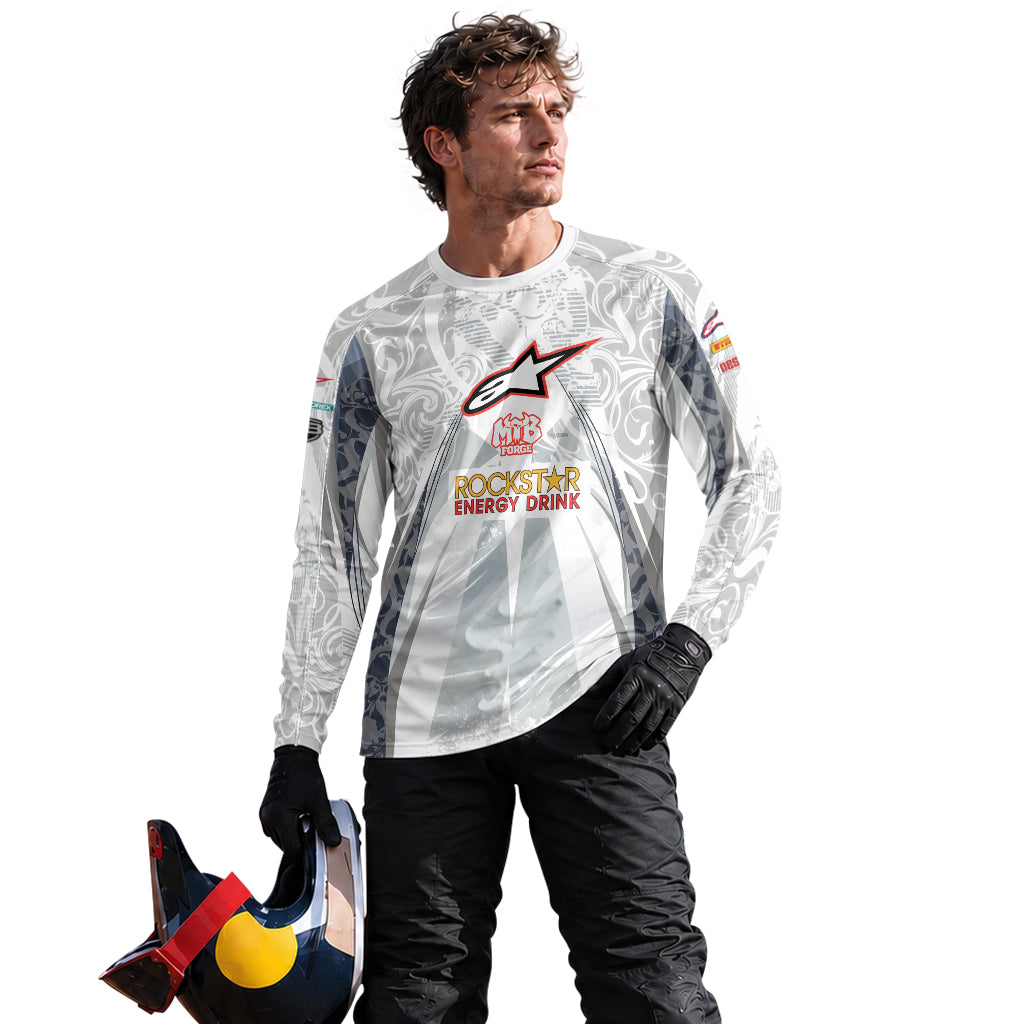 Brian Deegan Rockstar Energy Alpinestars White Gray Long Sleeve Motocross Jersey – Lifestyle View