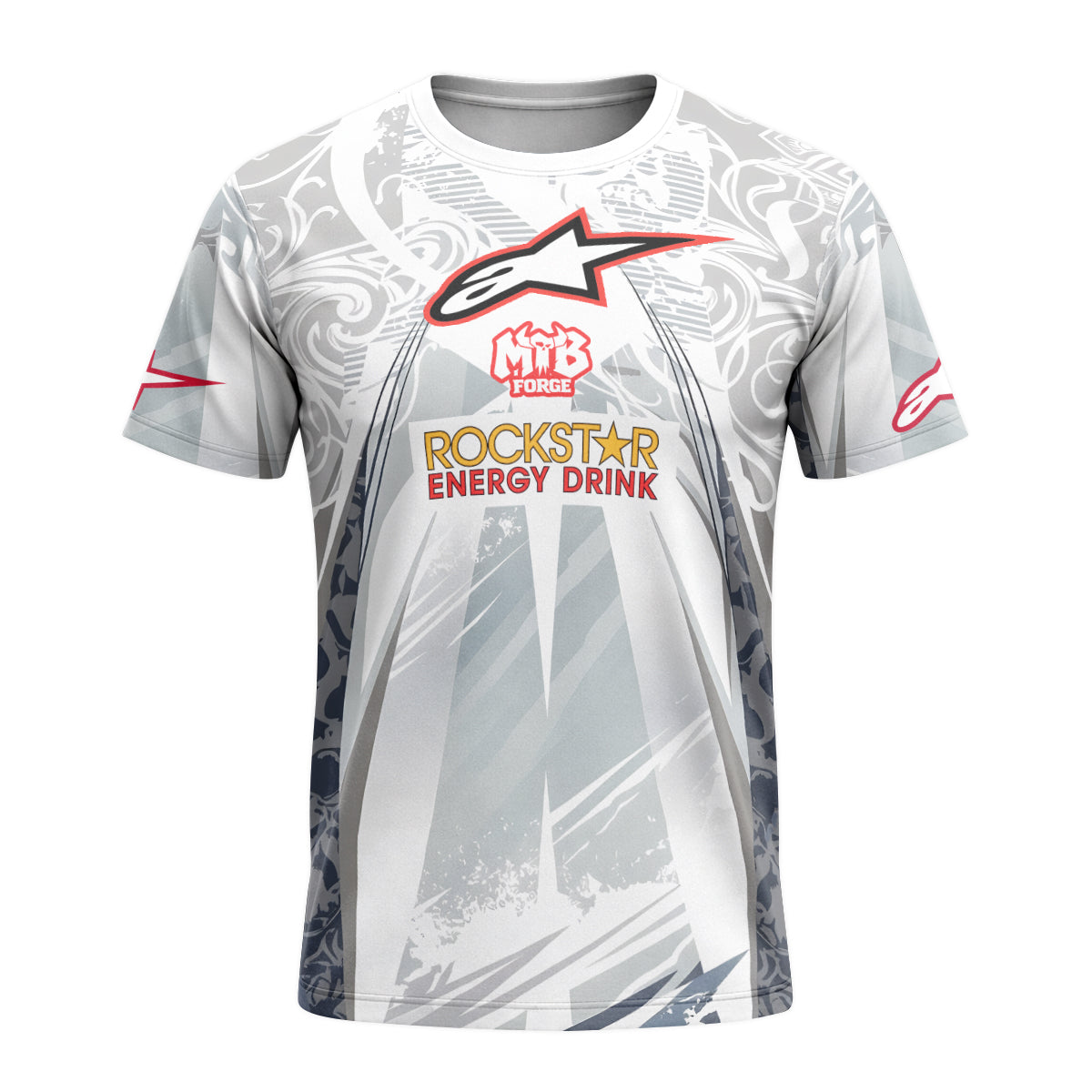 Brian Deegan Rockstar Energy Alpinestars White Gray Short Sleeve Motocross Jersey – Front View Mockup