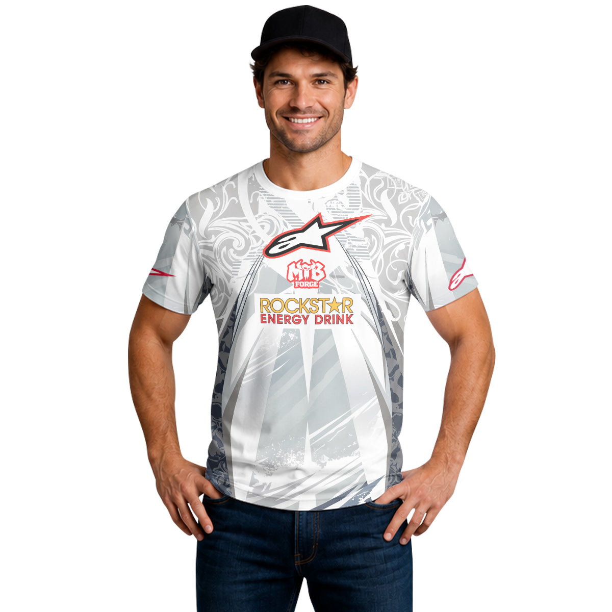 Brian Deegan Rockstar Energy Alpinestars White Gray Short Sleeve Motocross Jersey – Lifestyle View
