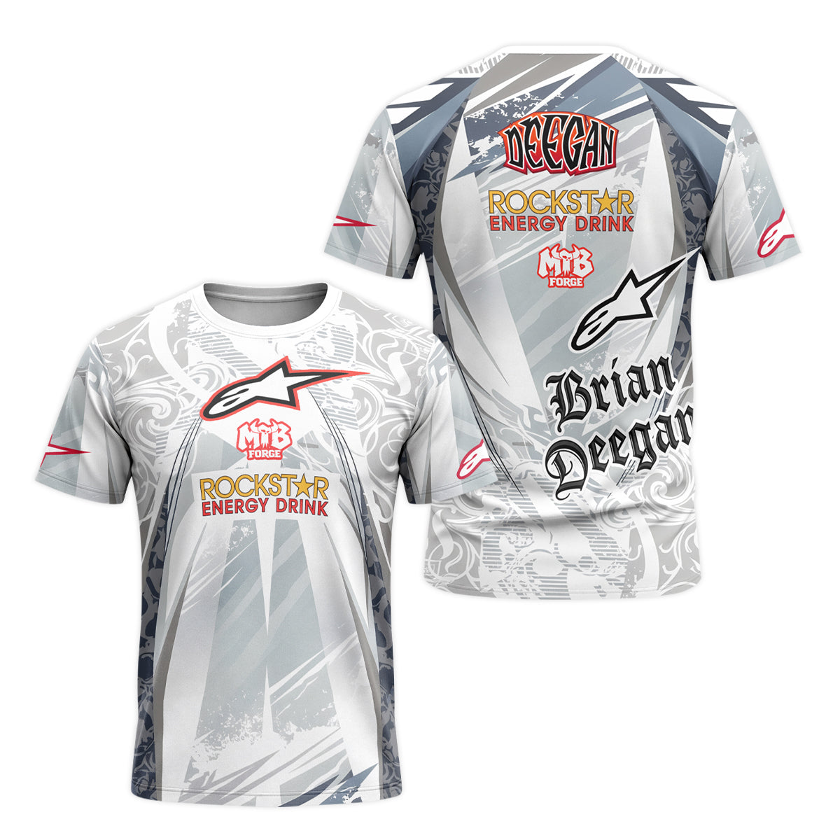 Brian Deegan Rockstar Energy Alpinestars White Gray Short Sleeve Motocross Jersey – Front and Back View