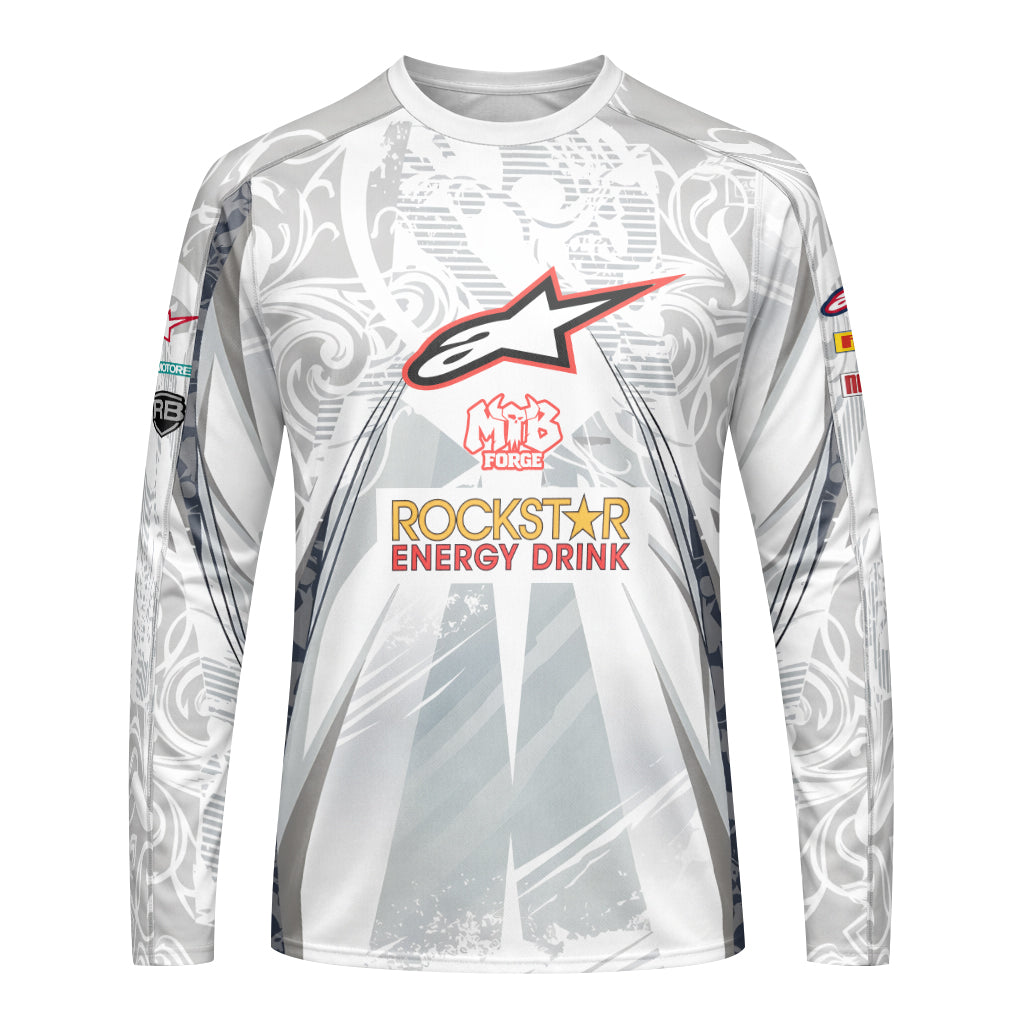 Brian Deegan Rockstar Energy Alpinestars White Gray Youth Long Sleeve Motocross Jersey – Front View Mockup