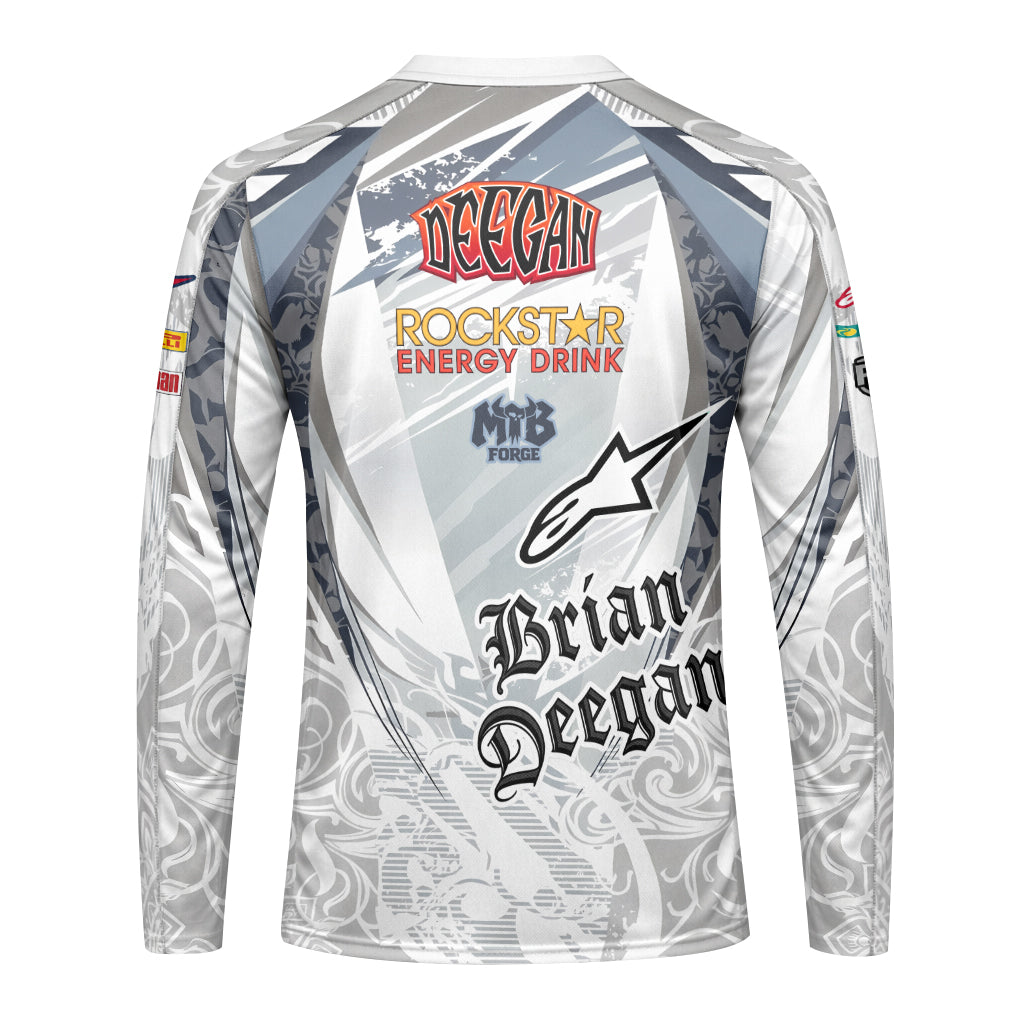 Brian Deegan Rockstar Energy Alpinestars White Gray Youth Long Sleeve Motocross Jersey – Back View Mockup