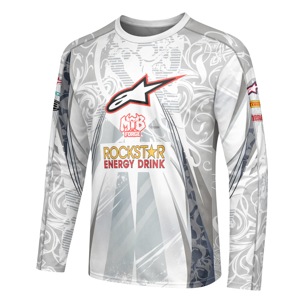 Brian Deegan Rockstar Energy Alpinestars White Gray Youth Long Sleeve Motocross Jersey – Left Side View Mockup