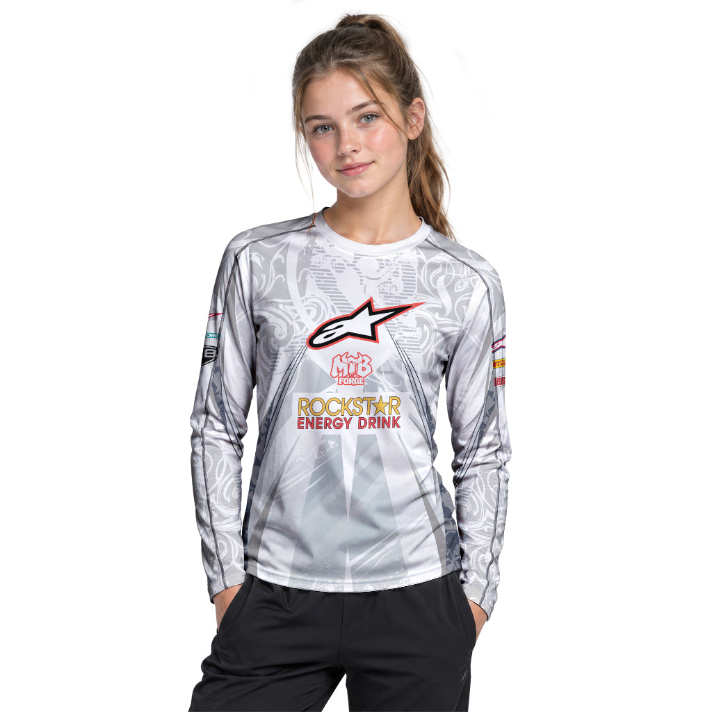 Brian Deegan Rockstar Energy Alpinestars White Gray Youth Long Sleeve Motocross Jersey – Girl Lifestyle View