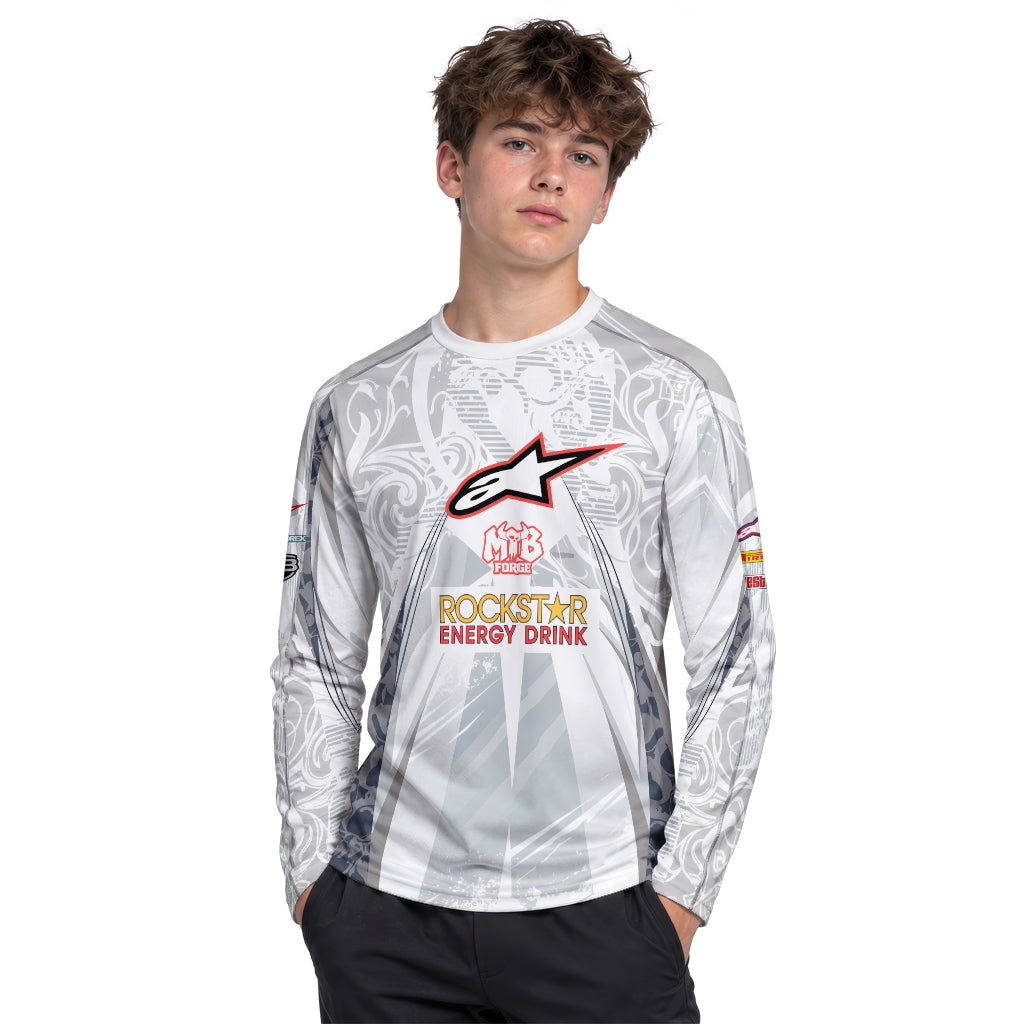 Brian Deegan Rockstar Energy Alpinestars White Gray Youth Long Sleeve Motocross Jersey – Boy Lifestyle View