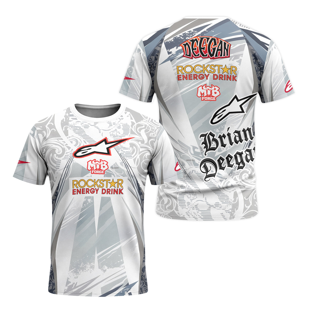 Brian Deegan Rockstar Energy Alpinestars White Gray Youth Short Sleeve Motocross Jersey – Front and Back View