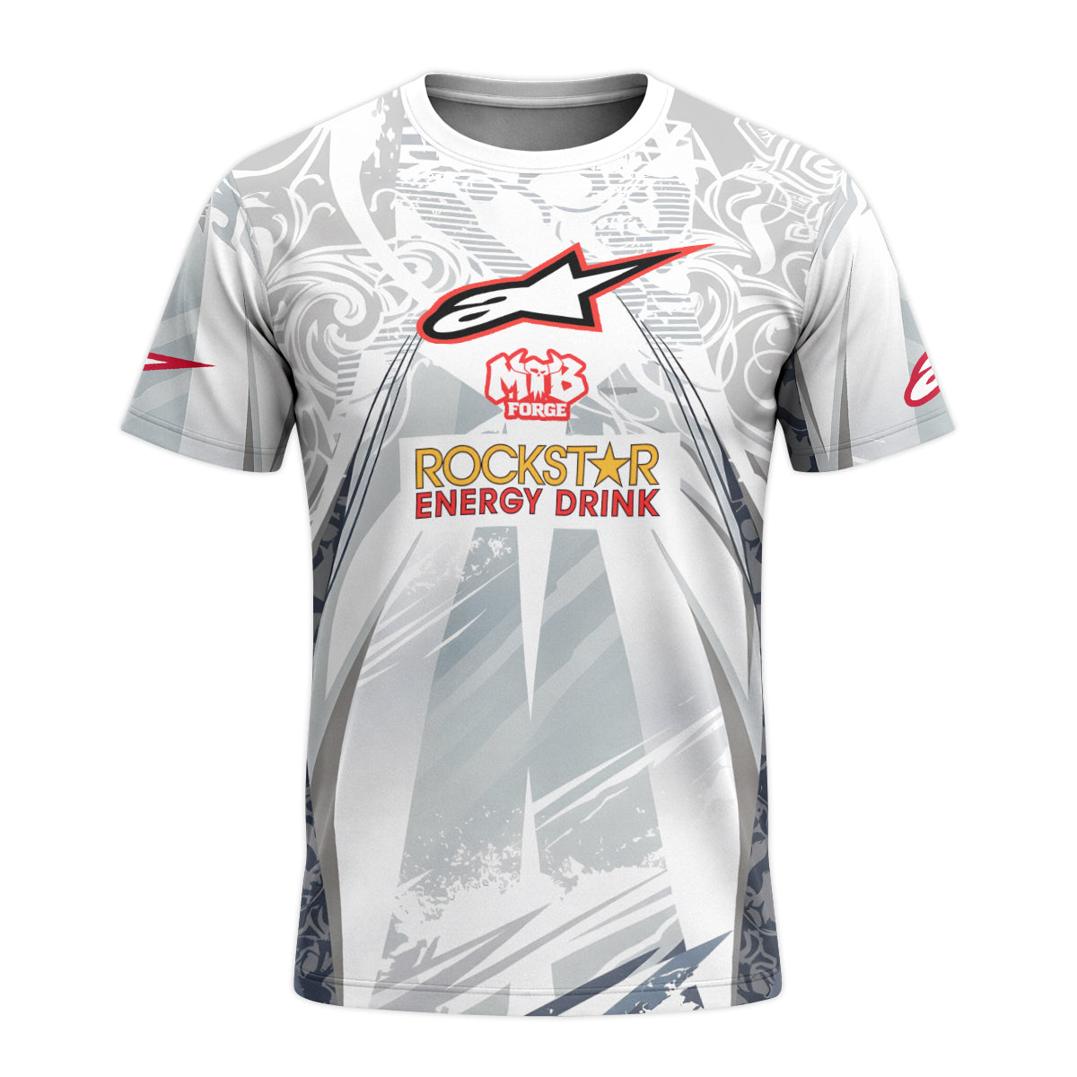 Brian Deegan Rockstar Energy Alpinestars White Gray Youth Short Sleeve Motocross Jersey – Front View Mockup