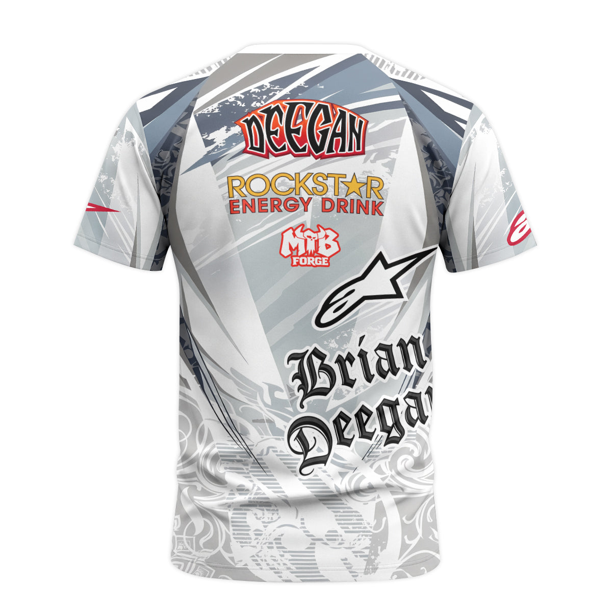 Brian Deegan Rockstar Energy Alpinestars White Gray Youth Short Sleeve Motocross Jersey – Back View Mockup