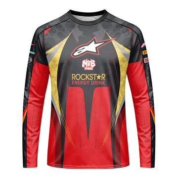 Brian Deegan Rockstar Energy Red Black Long Sleeve Motocross Jersey – Front View Mockup