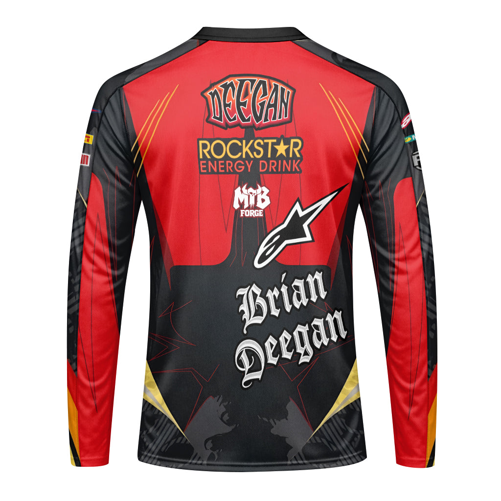 Brian Deegan Rockstar Energy Red Black Long Sleeve Motocross Jersey – Back View Mockup