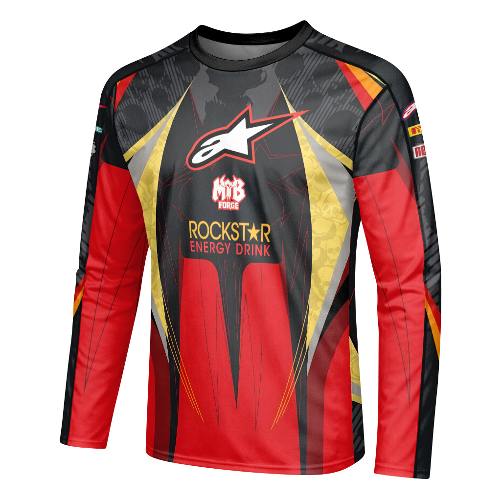 Brian Deegan Rockstar Energy Red Black Long Sleeve Motocross Jersey – Left Side View Mockup