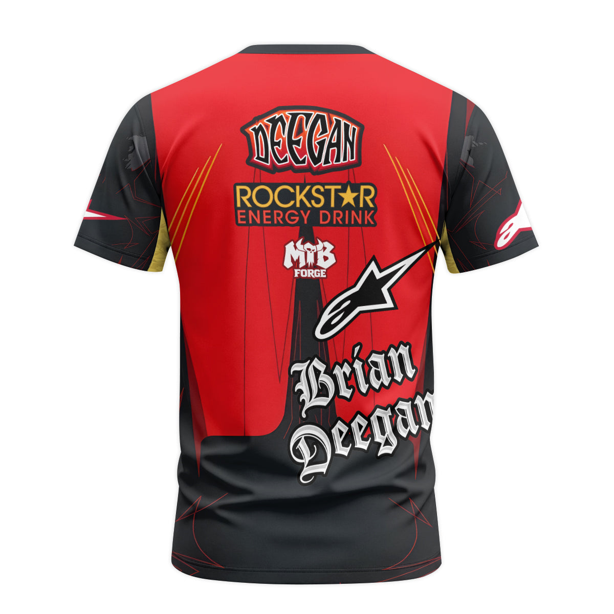 Brian Deegan Rockstar Energy Red Black Short Sleeve Motocross Jersey – Back View Mockup