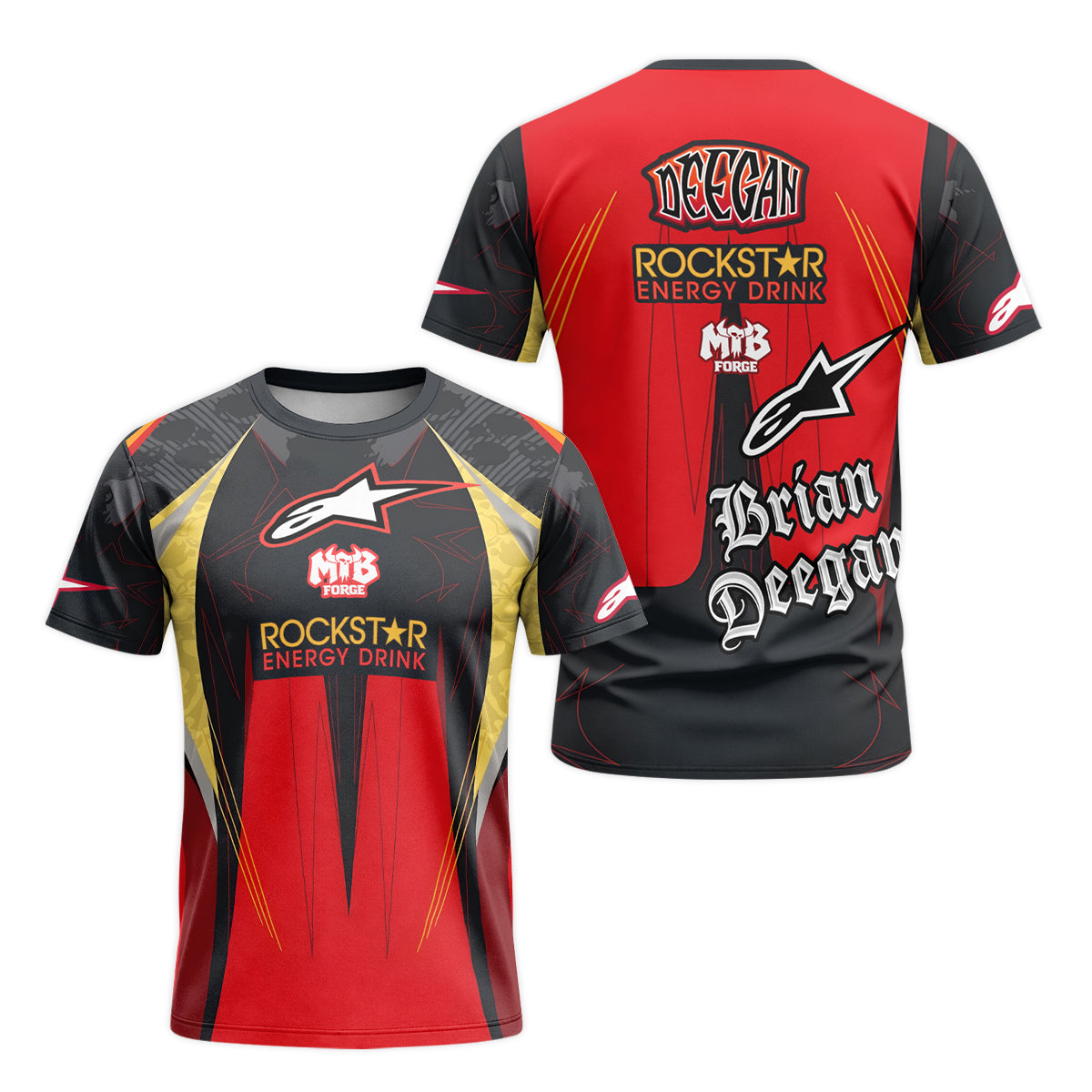 Brian Deegan Rockstar Energy Red Black Short Sleeve Motocross Jersey – Front and Back View