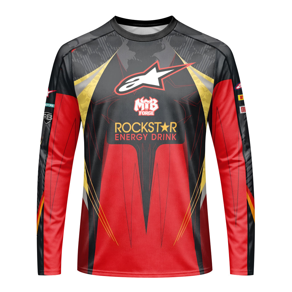 Brian Deegan Rockstar Energy Red Black Youth Long Sleeve Motocross Jersey – Front View Mockup
