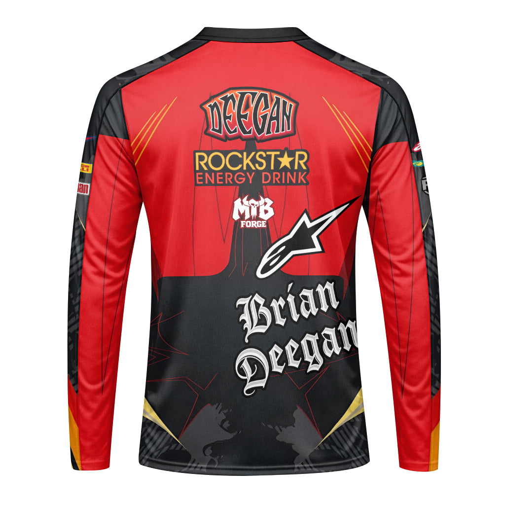 Brian Deegan Rockstar Energy Red Black Youth Long Sleeve Motocross Jersey – Back View Mockup