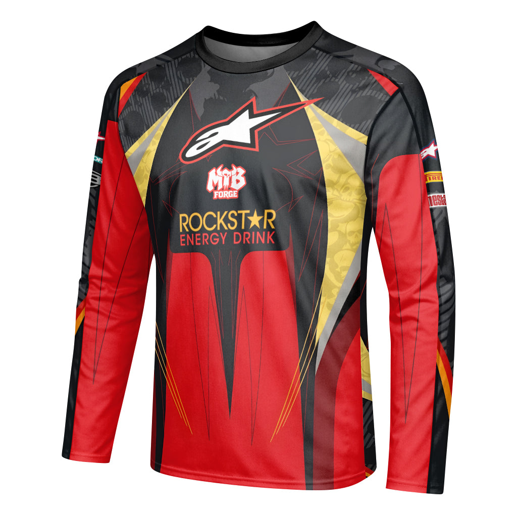 Brian Deegan Rockstar Energy Red Black Youth Long Sleeve Motocross Jersey – Left Side View Mockup