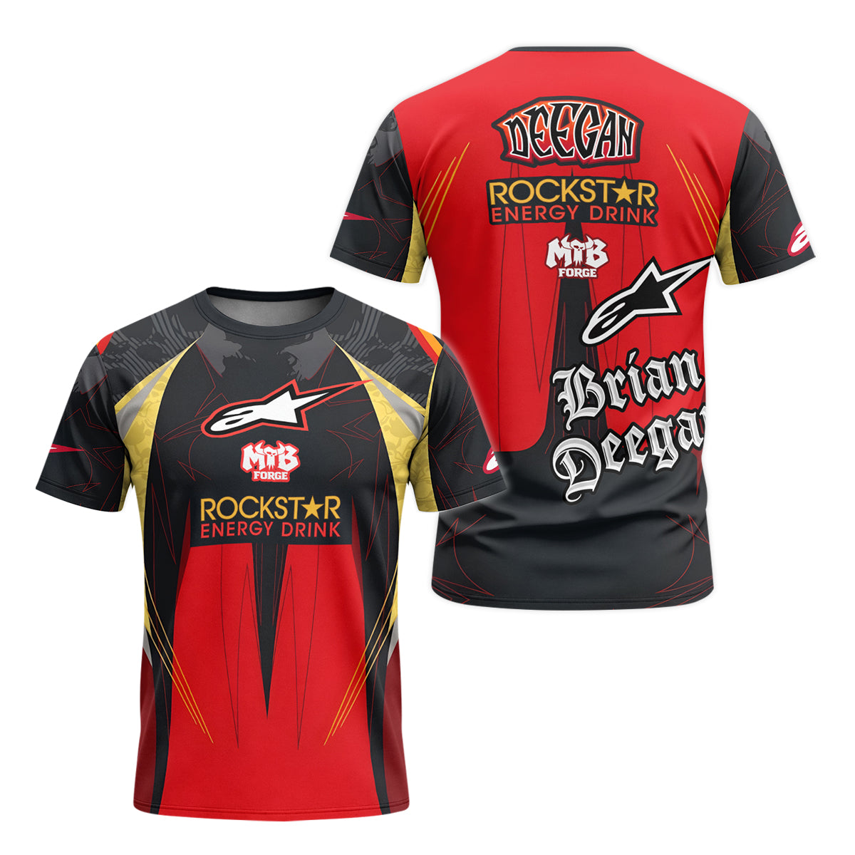 Brian Deegan Rockstar Energy Red Black Youth Short Sleeve Motocross Jersey – Front and Back View