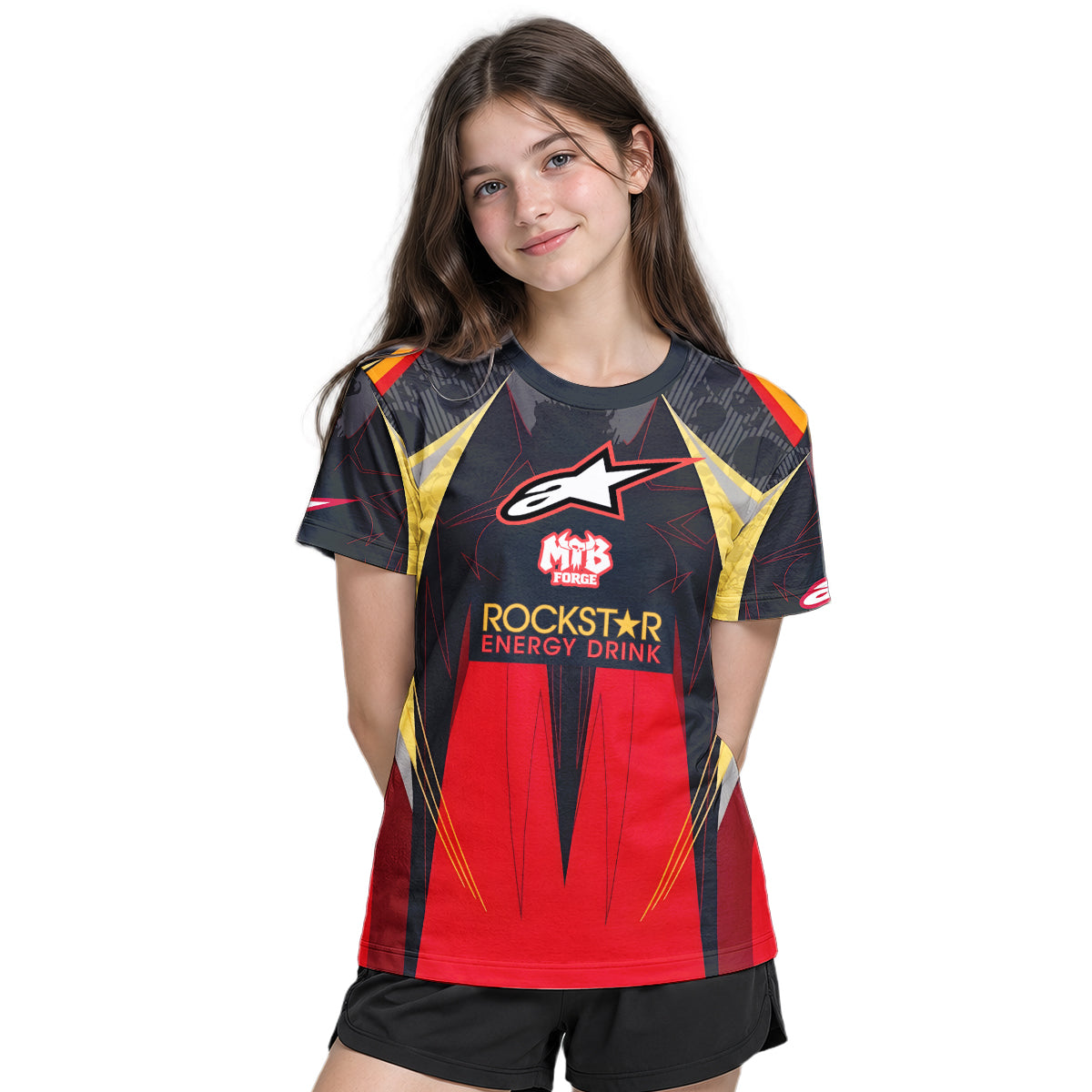 Brian Deegan Rockstar Energy Red Black Youth Short Sleeve Motocross Jersey – Girl Lifestyle View