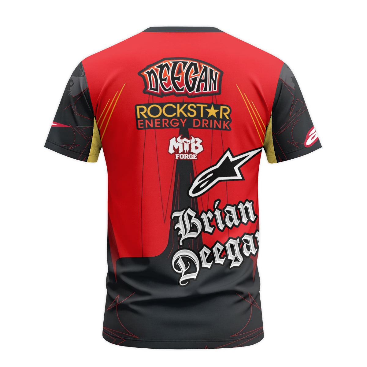 Brian Deegan Rockstar Energy Red Black Youth Short Sleeve Motocross Jersey – Back View Mockup
