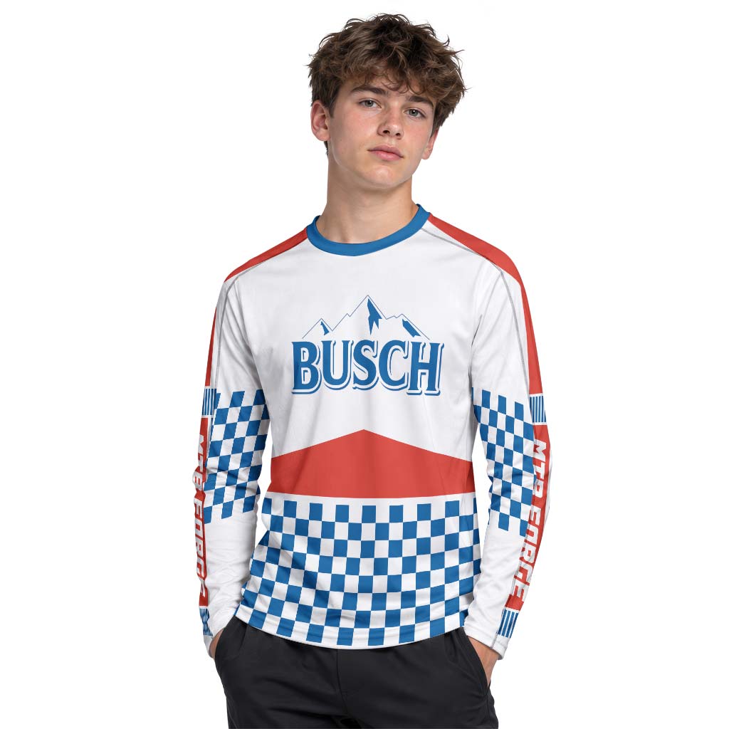 Busch Vintage Checkerboard Youth Long Sleeve Mountain Bike Jersey – Boy Lifestyle View