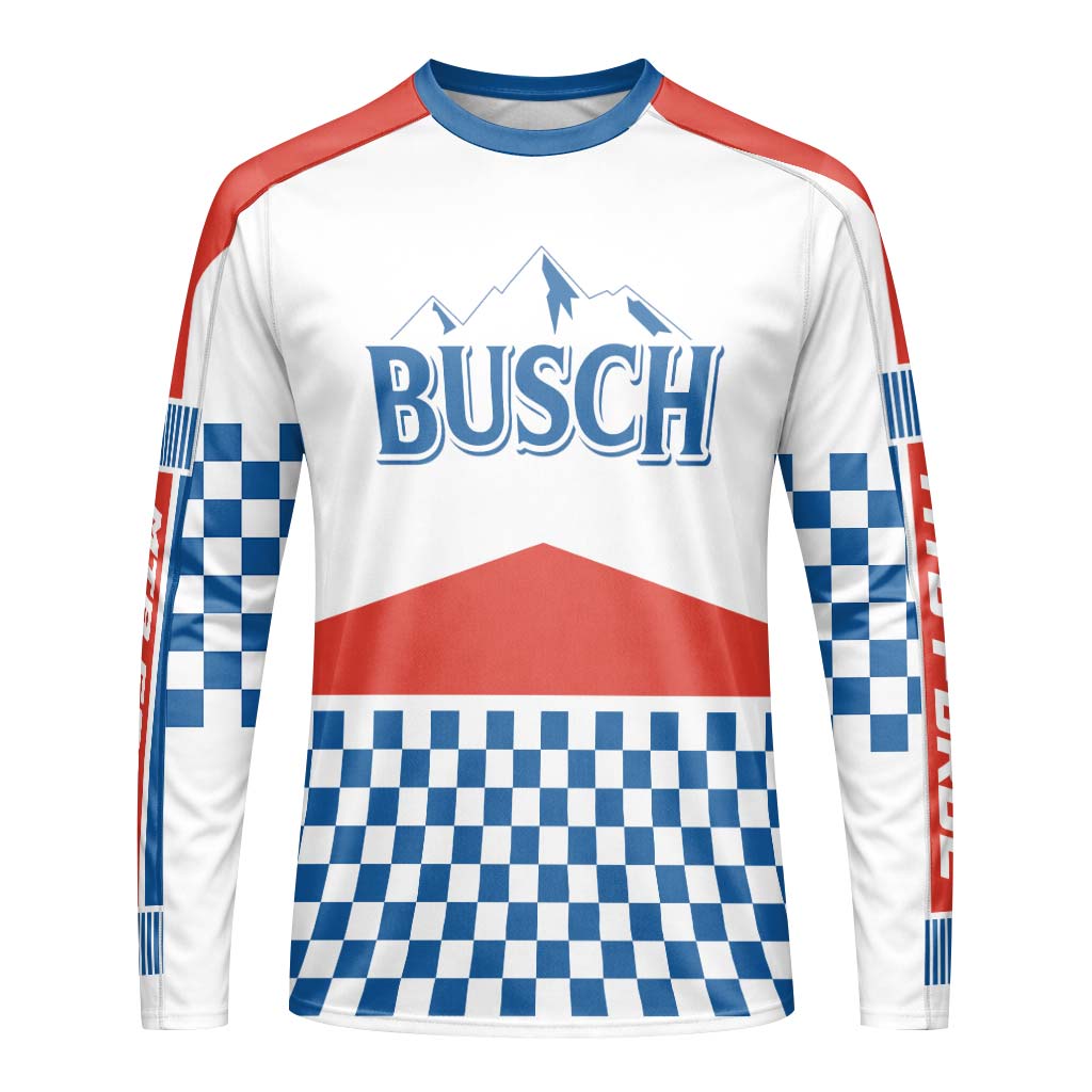 Busch Vintage Checkerboard Youth Long Sleeve Mountain Bike Jersey – Front View Mockup