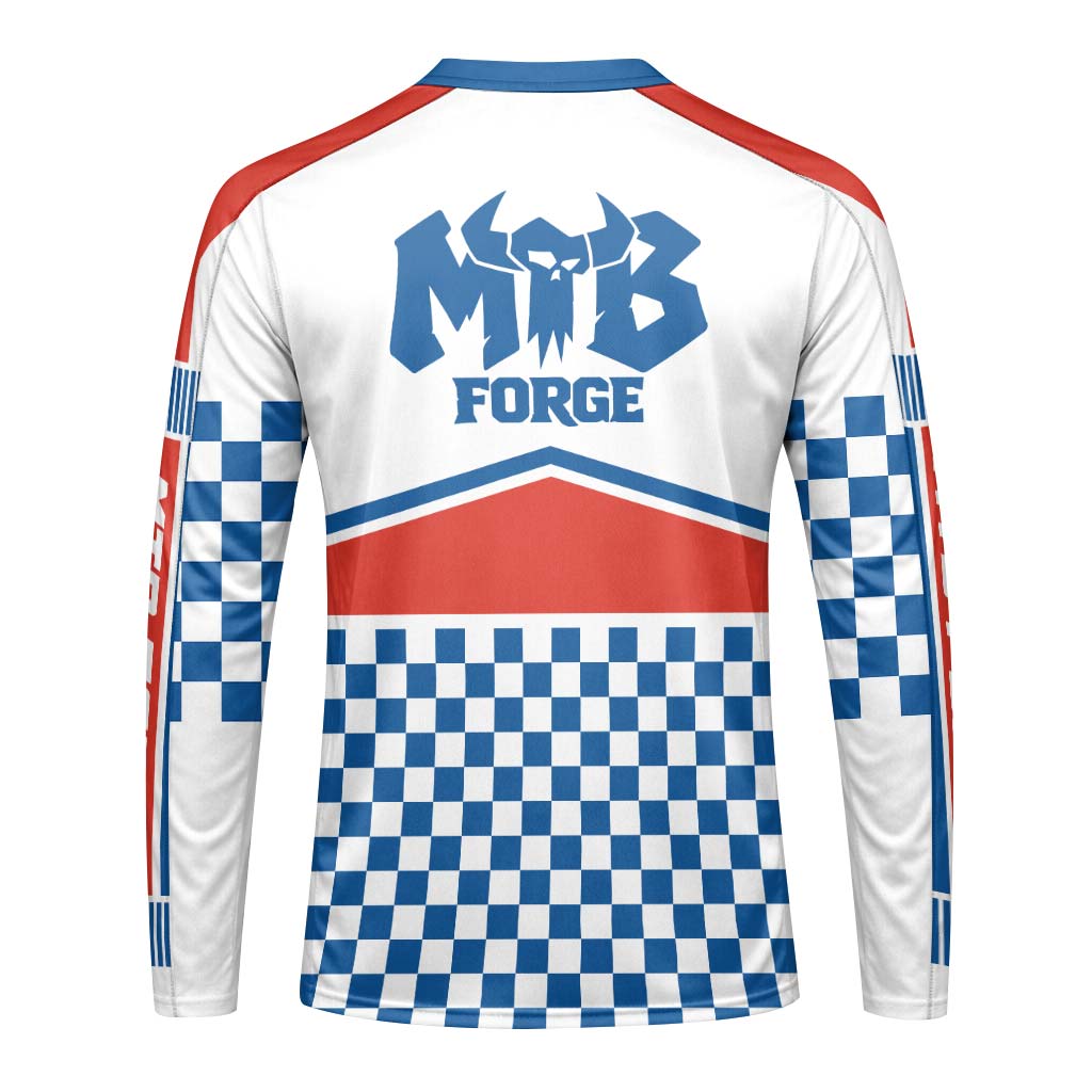 Busch Vintage Checkerboard Youth Long Sleeve Mountain Bike Jersey – Back View Mockup