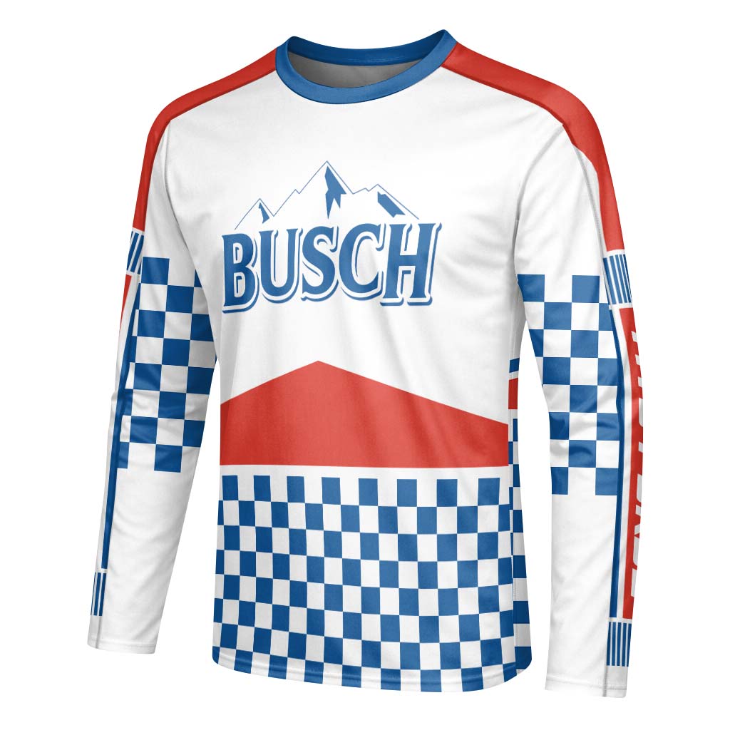 Busch Vintage Checkerboard Youth Long Sleeve Mountain Bike Jersey – Left Side View Mockup
