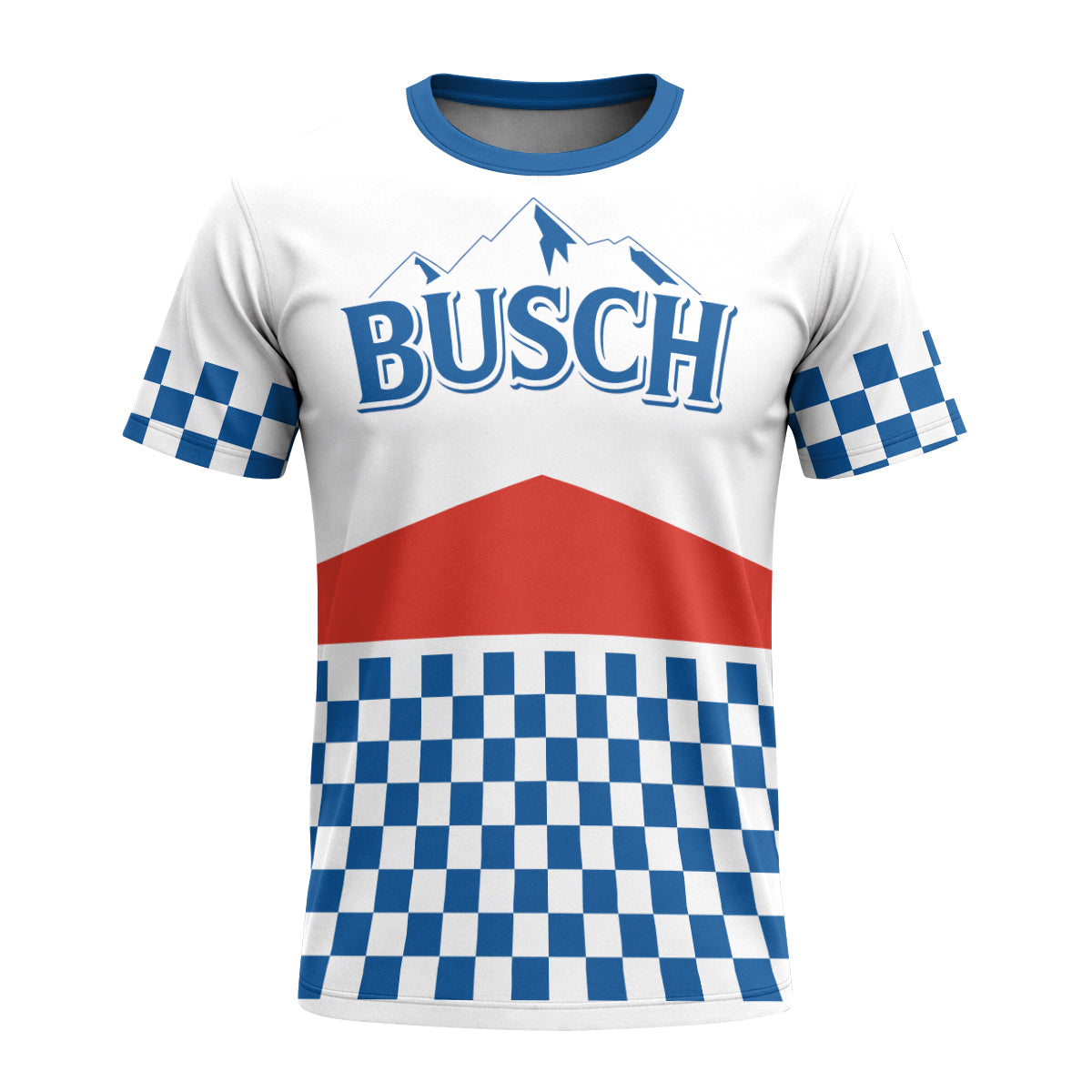 Busch Vintage Checkerboard Youth Short Sleeve Mountain Bike Jersey – Front View Mockup