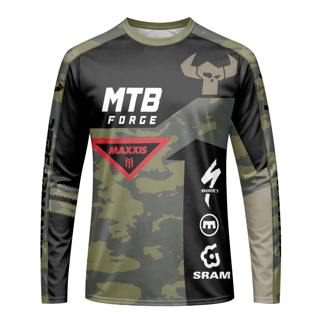 Camo Downhill Long Sleeve Mountain Bike Jersey – Front View Mockup