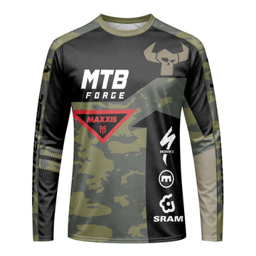 Camo Downhill Long Sleeve Mountain Bike Jersey – Front View Mockup