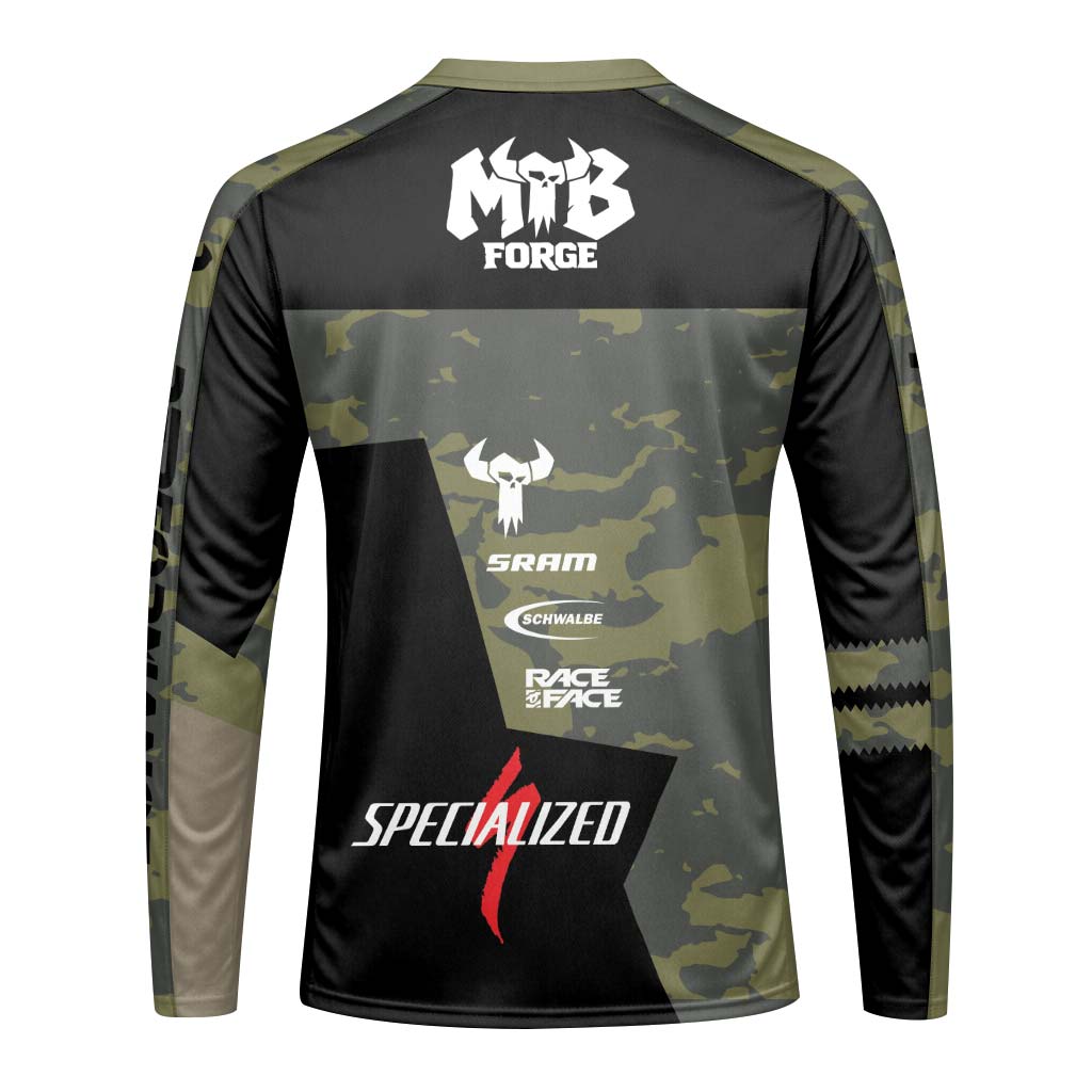 Camo Downhill Long Sleeve Mountain Bike Jersey – Back View Mockup