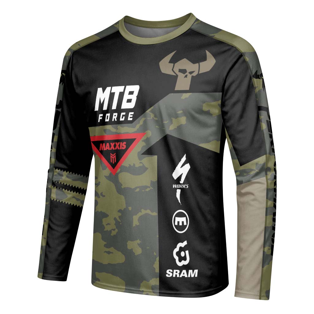 Camo Downhill Long Sleeve Mountain Bike Jersey – Left Side View Mockup