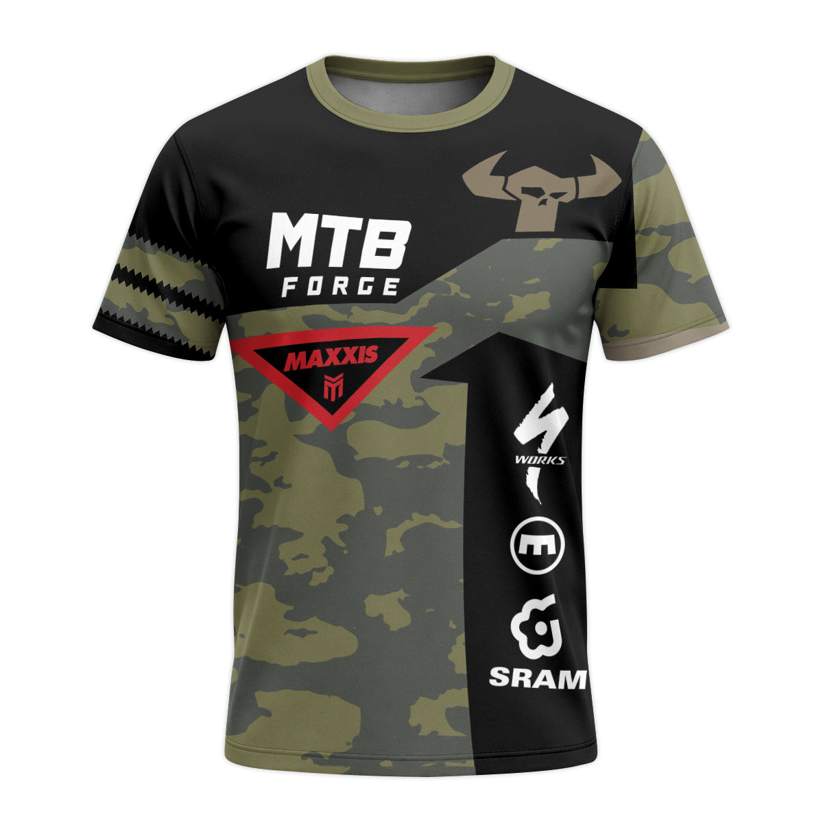 Camo Downhill Short Sleeve Mountain Bike Jersey – Front View Mockup