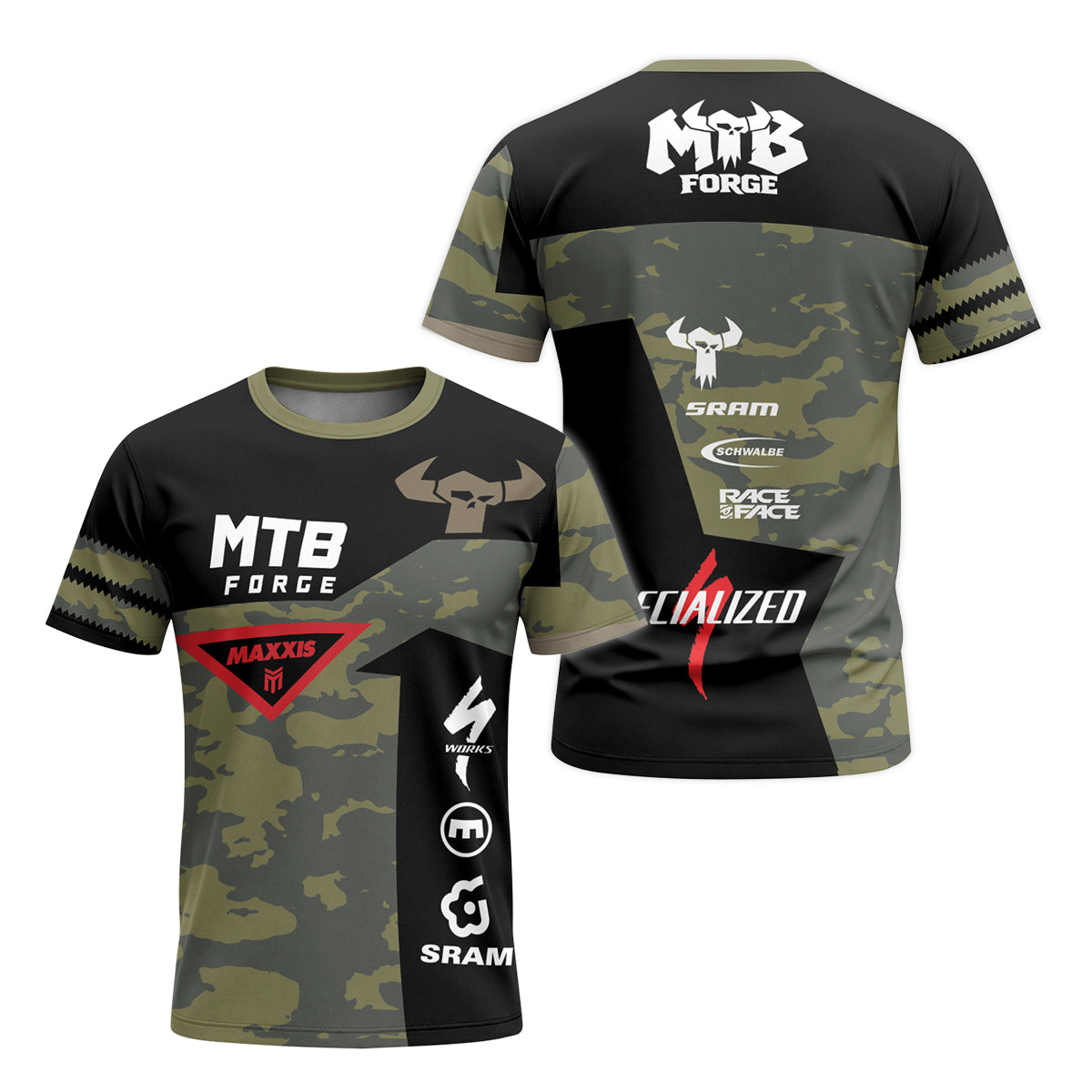 Camo Downhill Short Sleeve Mountain Bike Jersey – Front and Back View