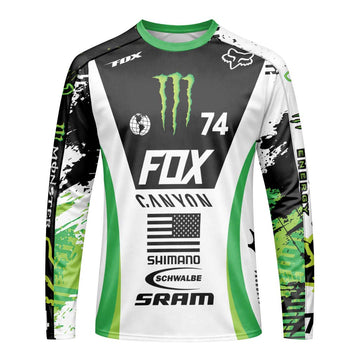Canyon Fox Factory Monster Energy Team 74 Long Sleeve Mountain Bike Jersey - front view mockup